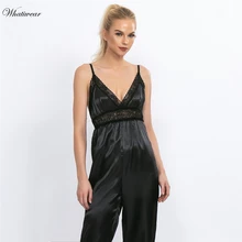 Whatiwear женские пижамы Шелковый Цветочный комбинезон Цветочная вышивка Завязывающийся пижамный комплект атласная пижама Сексуальная кружевная ночная рубашка для дома