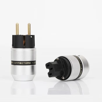 

EU Version Hi End Audio Aluminum Gold Plated Schuko Power Plug Connector+IEC Female Plug