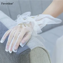 Favordear Opera Длина пальцев Свадебные перчатки для женщин/невесты Тюль золотые блестки аппликация Свадебные перчатки корейский стиль Вечерние перчатки