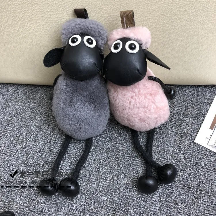 Брелок для ключей Shawn Juguetes Sheep, Сумка с орнаментом, настоящая овечья шерсть, меховой брелок, Мультяшные плюшевые игрушки, автомобиль брелок, подарок для женщин и детей - Цвет: pink colour