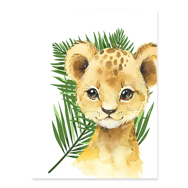 Cute Watercolor Safari Animals Green Leaf Nursery Decor Canvas Painting  Poster Prints Wall Art Pictures Kids Bedroom Home Decor - Painting &  Calligraphy - AliExpress