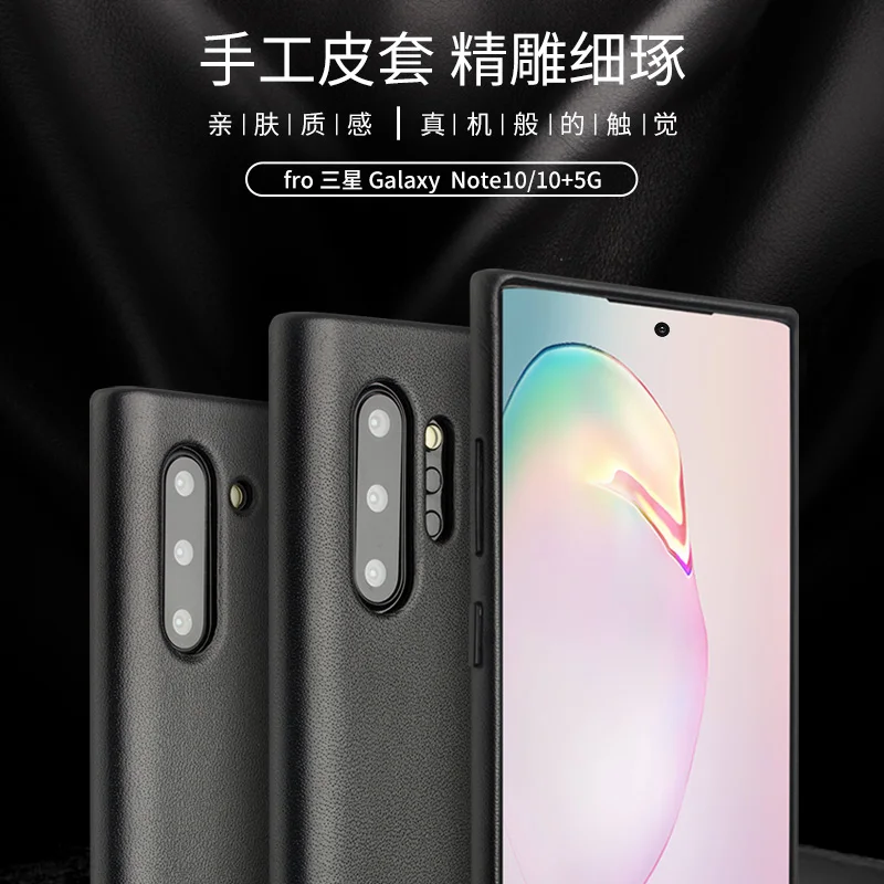 

New Real Genuine Cow Skin Back Cover For Samsung Galaxy Note 10 Note10+ Pro Full Grain Leather Case Metal Button Natural Cowhide