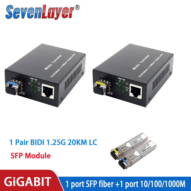 lc quick connector Gigabit Media Converter SFP Transceiver Module 20KM 1000Mbps Fast Ethernet RJ45 to Fiber Optic 1sfp1E switch 1 port LC 2PCS dual band Fiber Optic Equipment