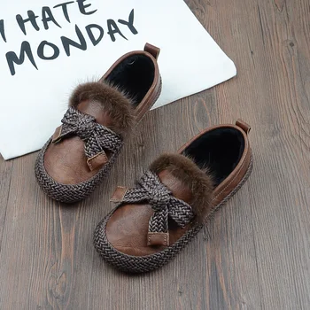 

Mori Straw Fur Shoes Literary Retro Soft-Sole Doll Shoes Plus Velvet Peas Shoes College Wind Student Flats Casual Cotton Shoes