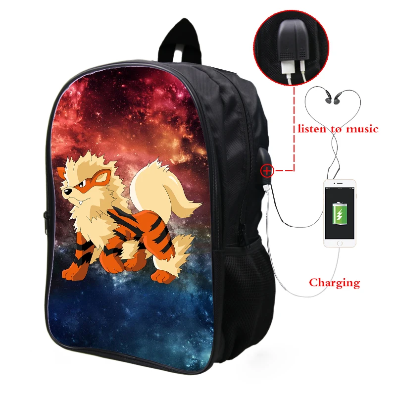 8 Pokemon Arcanine Galaxy Космический рюкзак Многофункциональный USB зарядка Разъем для наушников ноутбук рюкзак для подростков мужчин и женщин школьные сумки - Цвет: 8