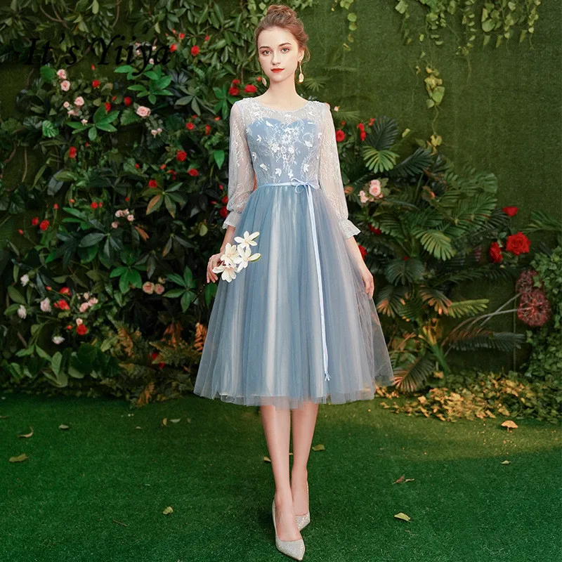 Bridesmaid Dresses For Women It's Yiiya R222 Elegant Long Sleeve Wedding Guest Dress O-neck Tea Length Vestido De Festa 2020 Bridesmaid Dresses For Women It's Yiiya R222 Elegant Long Sleeve Wedding Guest Dress O-neck Tea Length Vestido De Festa 2020