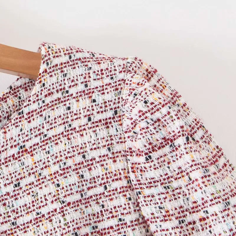 

2019 Europe And America Autumn New Style Retro Crew Neck Long Sleeve Slimming Pleated Colored Thread Woolen Suit Jacket Tops Wom