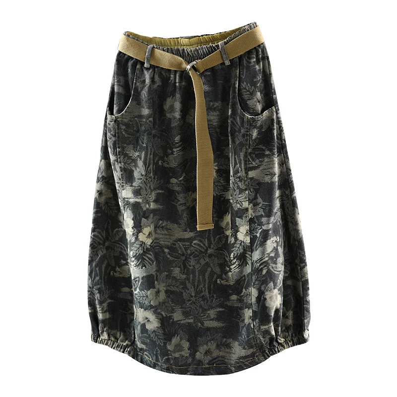 Johnature джинсовые юбки для женщин с цветочным принтом, осень, новые эластичные женские Лоскутные юбки в винтажном стиле