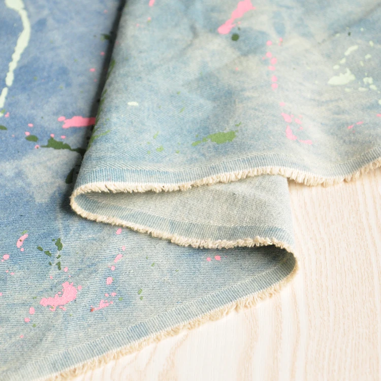 

free shipping 95% cotton denim fabric light BLUE TIE DYE 1/2 meter 150cm wide