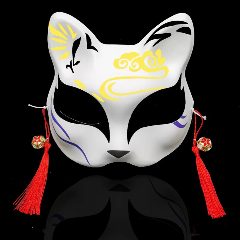 Foxes Mask Japanese Cosplay Rave Hand-Painted Anime Demon Slayer Half Face Cat Masks Masquerade Festival Party Cosplay Props masquerade mask half face mask game cosplay props