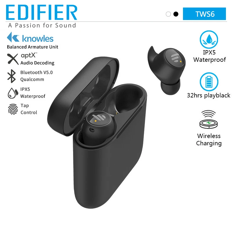 Edifier Tws6 Wireless Bluetooth Earbuds V5.0 Hifi Stereo Bass Support