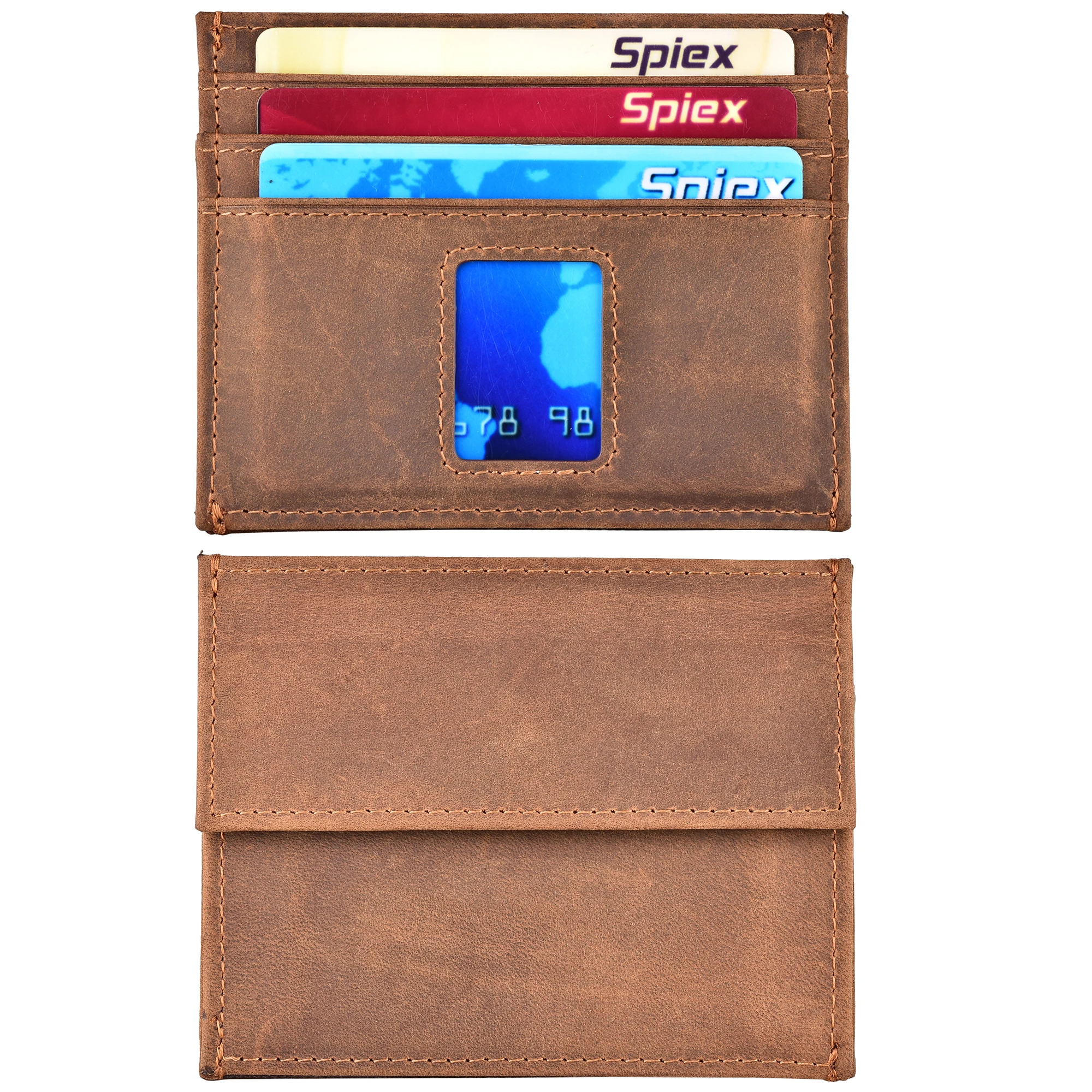 

Slim Credit Card Holder Front Pocket RFID Blocking Crazy Horse Leather Wallet