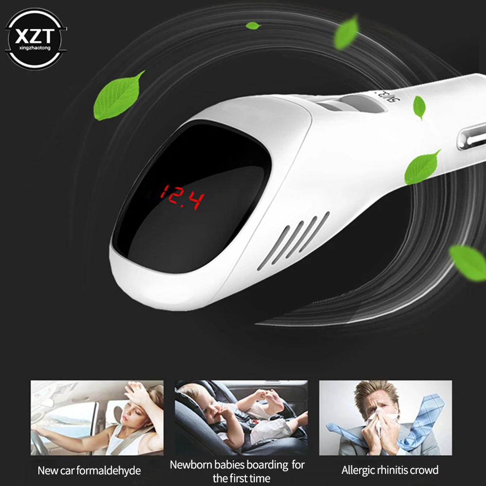 Air Purifier Car Air Purifier 12V 24V Negative Ions Air Cleaner Ionizer Freshener Auto Mist Dual USB Fast Car Charger HD Digital Display