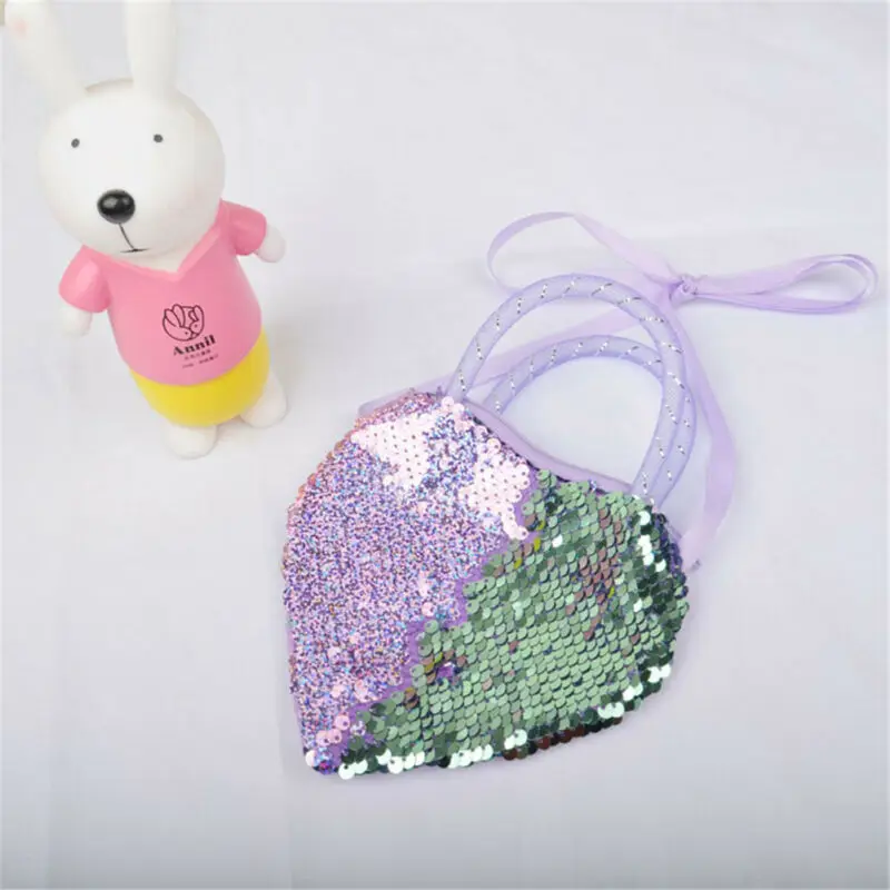 Focusnorm детская девочка в форме сердца обратимая Sequinned сумка для монет карман