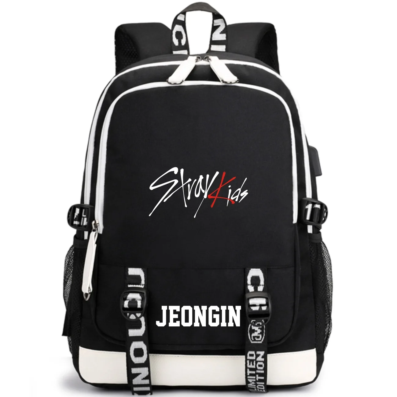 JeonGin Black Модный Kpop рюкзак высокого качества Многофункциональный USB наушники с зарядным устройством Джек рюкзак большой емкости Kpop школьный - Цвет: JeonGin Black