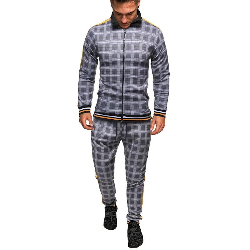 

men's tracksuit spring autumn fashion Plaid tracksuit casual two piece set men sports suit clothing men sets tracksuit men