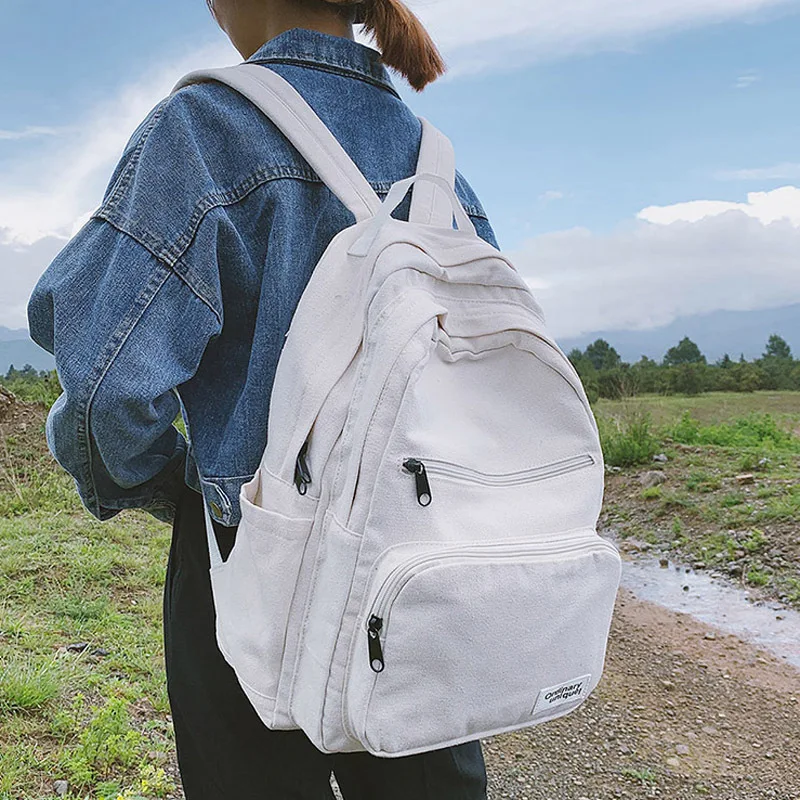 

New Style Canvas Men And Women Casual Backpack Large Capacity-Style STUDENT'S Backpack Versatile Travel Bag High School School B