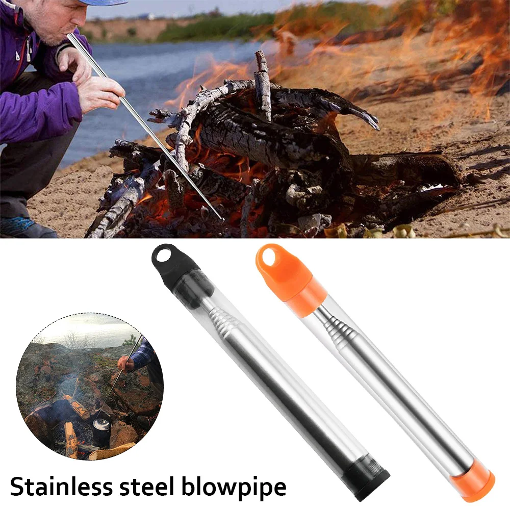 Fire Bellows Collapsible Stainless Steel Fire Blower Pipes Folding