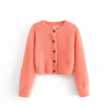 

Autumn Korean women's wear sweet pink mink cashmere short cardigan sweater