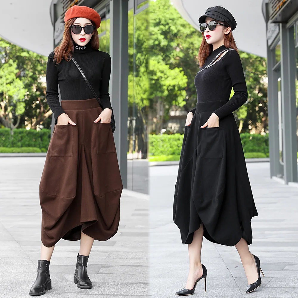 

Woolen Skirt Bubble Skirt Mid-length Irregular High-waisted Thick Lantern Dress Medium-length Skirt