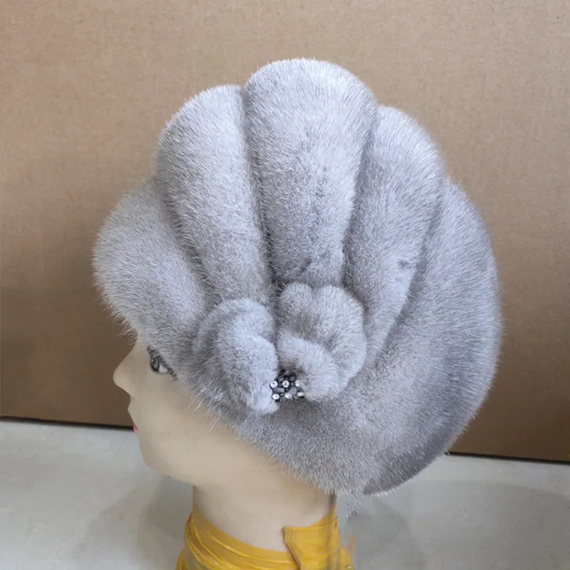 Настоящий натуральный piel de visón piel sombrero de invierno mujeres gorra elegante nuevo центеллы азиатской moda femenina oreja caliente