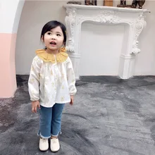 A mu hou Crawler/Коллекция года, Южная Корея, новые весенне-осенние товары, джинсы для девочек с заусенцами, с маленькими рожками детские штаны