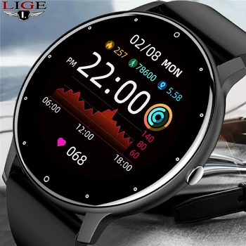 LIGE - Reloj inteligente para hombre, accesorio de pulsera resistente al agua, IP67, pantalla completamente táctil, Bluetooth, compatible con Android e iOS, incluye caja, 2021
