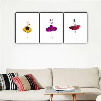 

Abstract Canvas Painting Figure 3 Panel Wall Art Picture Dancing girl Poster and Prints Nordic Simplicity Living Room Home Decor