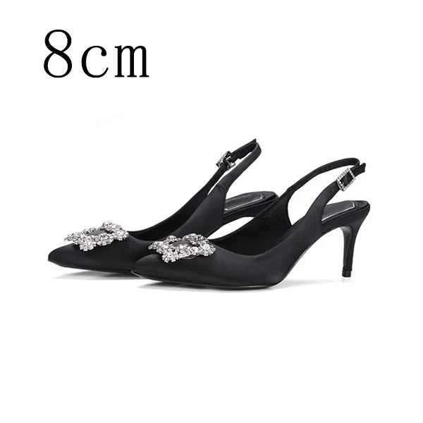 Женская обувь; женские туфли-лодочки на высоком каблуке; яркие шелковые стразы; женские туфли на каблуке; брендовые модельные туфли; свадебные туфли; Новинка года - Цвет: Black 8cm Pumps