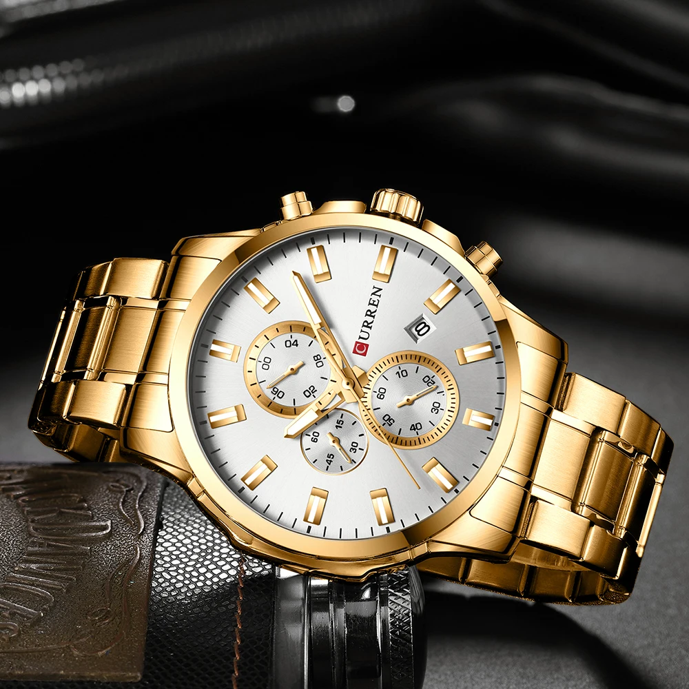 CURREN Men Luxury Brand Quartz Watch Military Watch Fashion Causal Chronograph Clock Stainless Stee