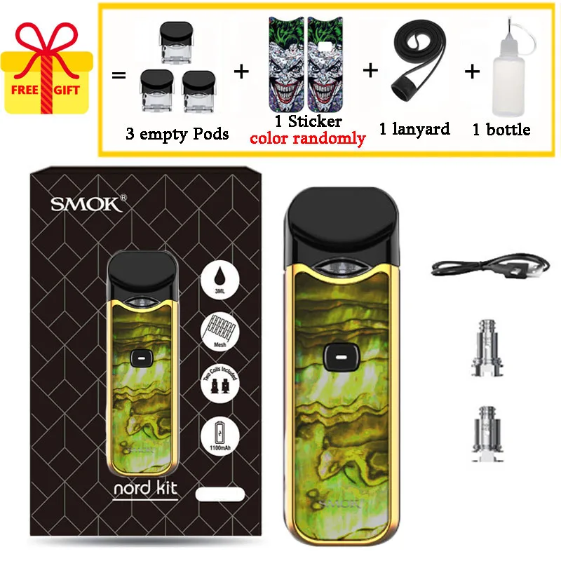 Стартовый набор Smok Nord Pod, аккумулятор 1100 мАч, 3 мл, форсунка картриджа, катушка Nord Mesh, электронная сигарета, испаритель - Цвет: Gold Shell