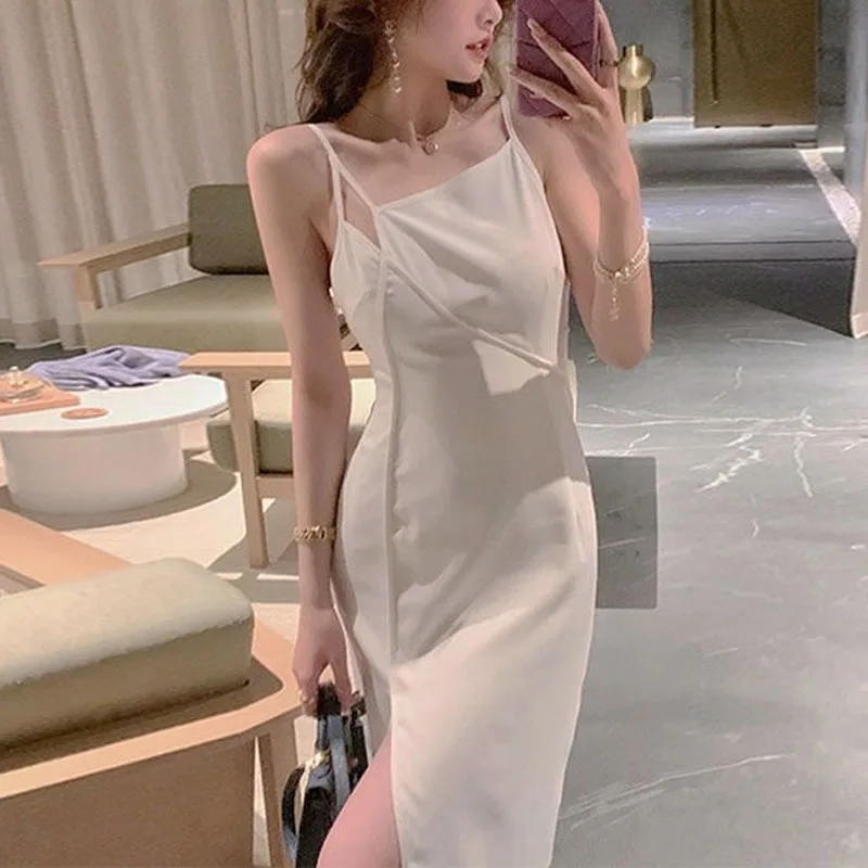 Vintage Elegant Dress Female Chiffon Camisole One Piece Dress Korean ...