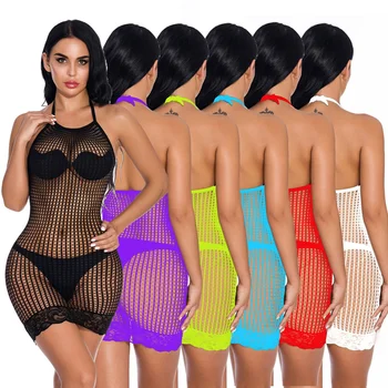 

High Elasticity Fishnet Babydoll Dress Plus Size Lingerie Sexy Hot Erotic Underwear Mesh Transparent Nightwear Sexy Costumes