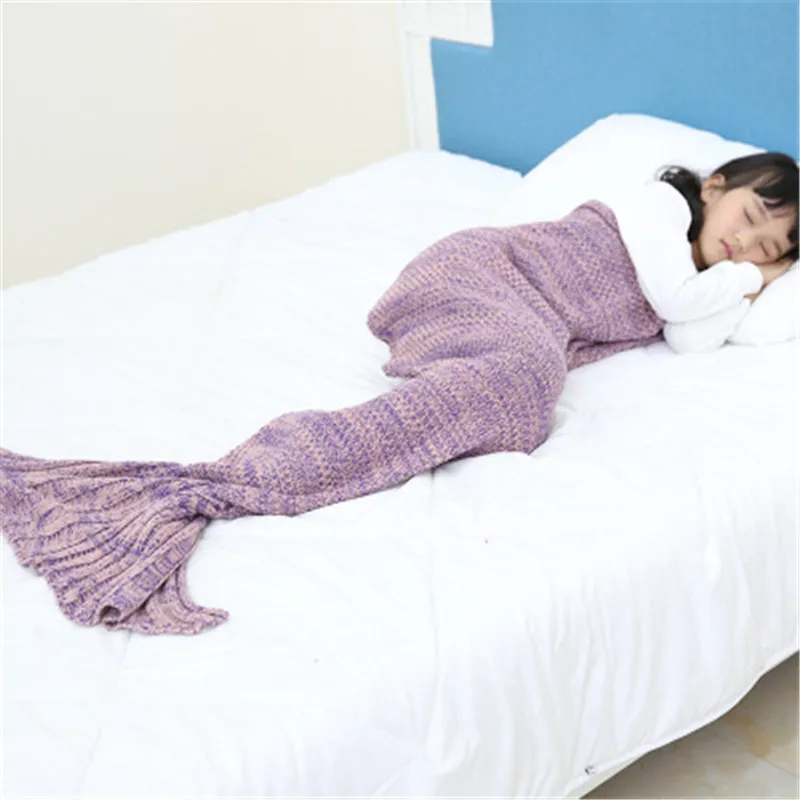 Фиолетовый Knitted Mermaid Tail Portable Sleeping Bag Soft Kids sofa nap Blanket Bedding Best Christmas Gift 140*70cm - Цвет: Фиолетовый