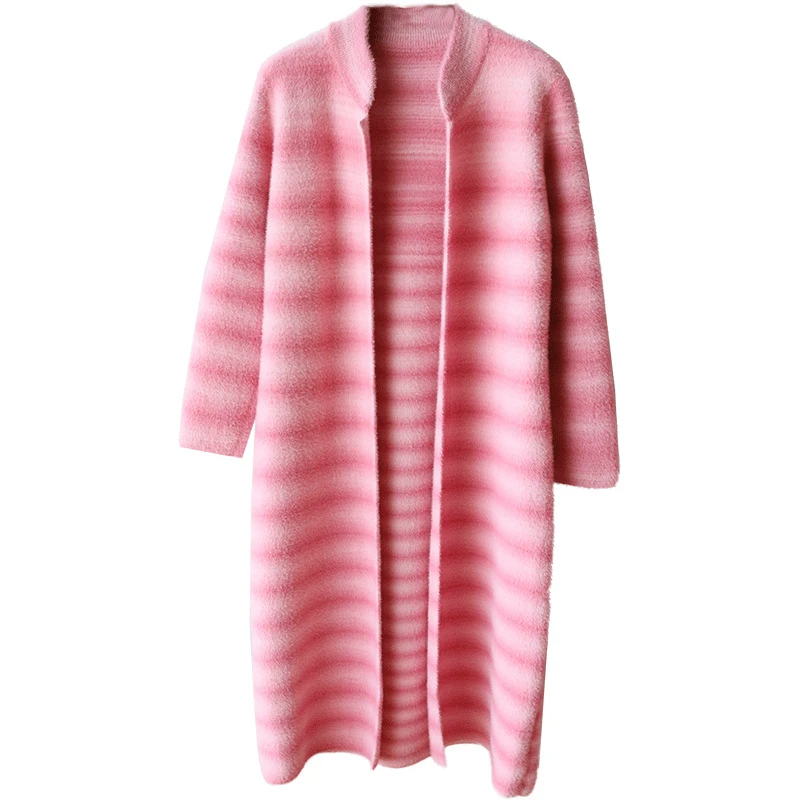 Women Jacket Long Coat Autumn Casual Winter Thick Warm Striped Fall Jacket Female Sweater Ladies Cardigan Chaqueta Mujer