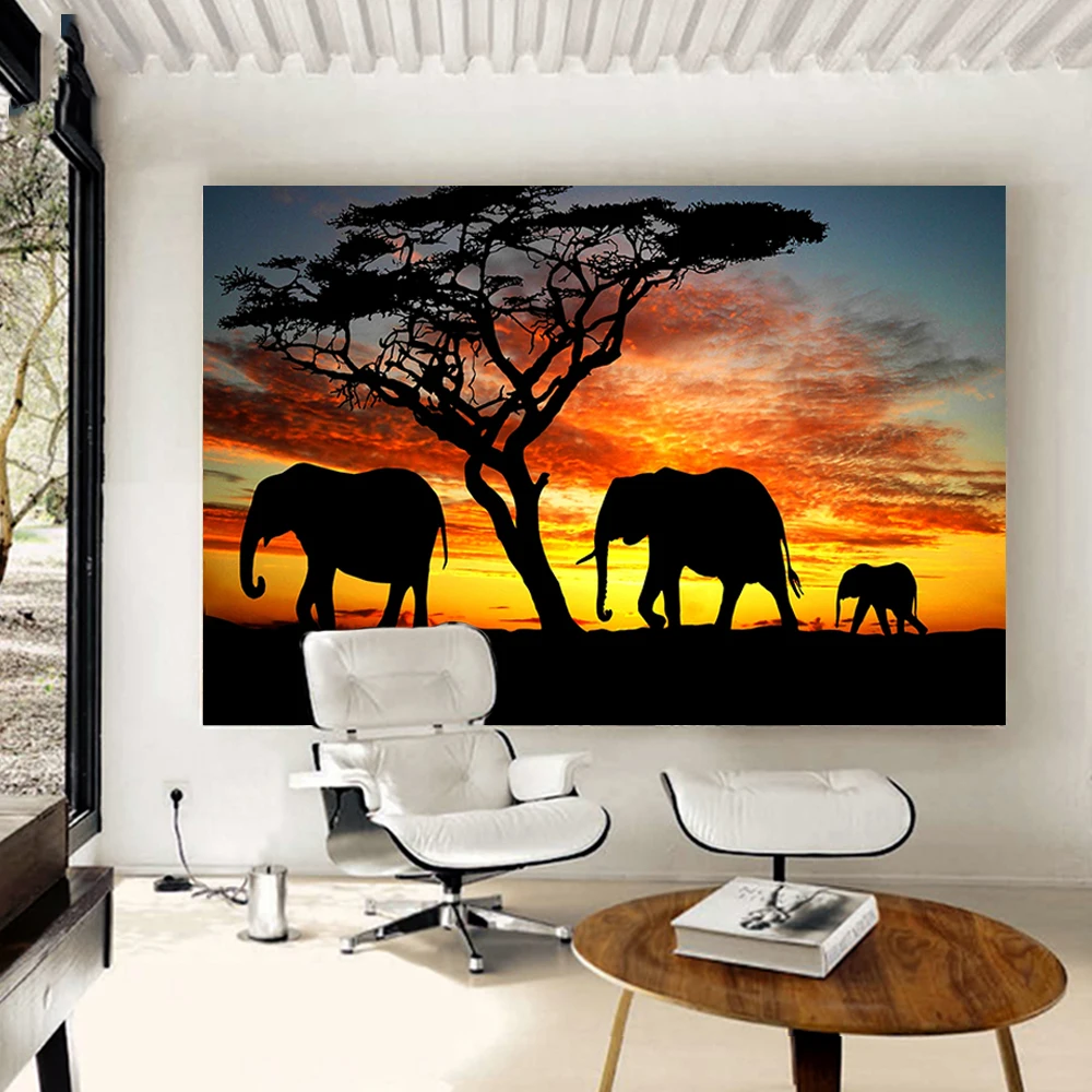 

African Animal Poster On The Wall Canvas Painting for Home Decoration Elephant Big Large Size Picture Frameless Wall Art