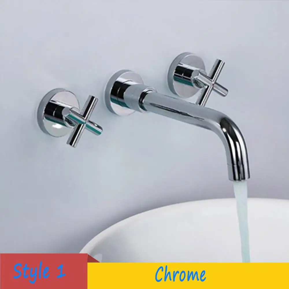 Chrome Матовый золотой кран для раковины черный настенный умывальник кран 360 Вращение двойные ручки горячая холодная вода раковина смеситель кран - Цвет: Chrome