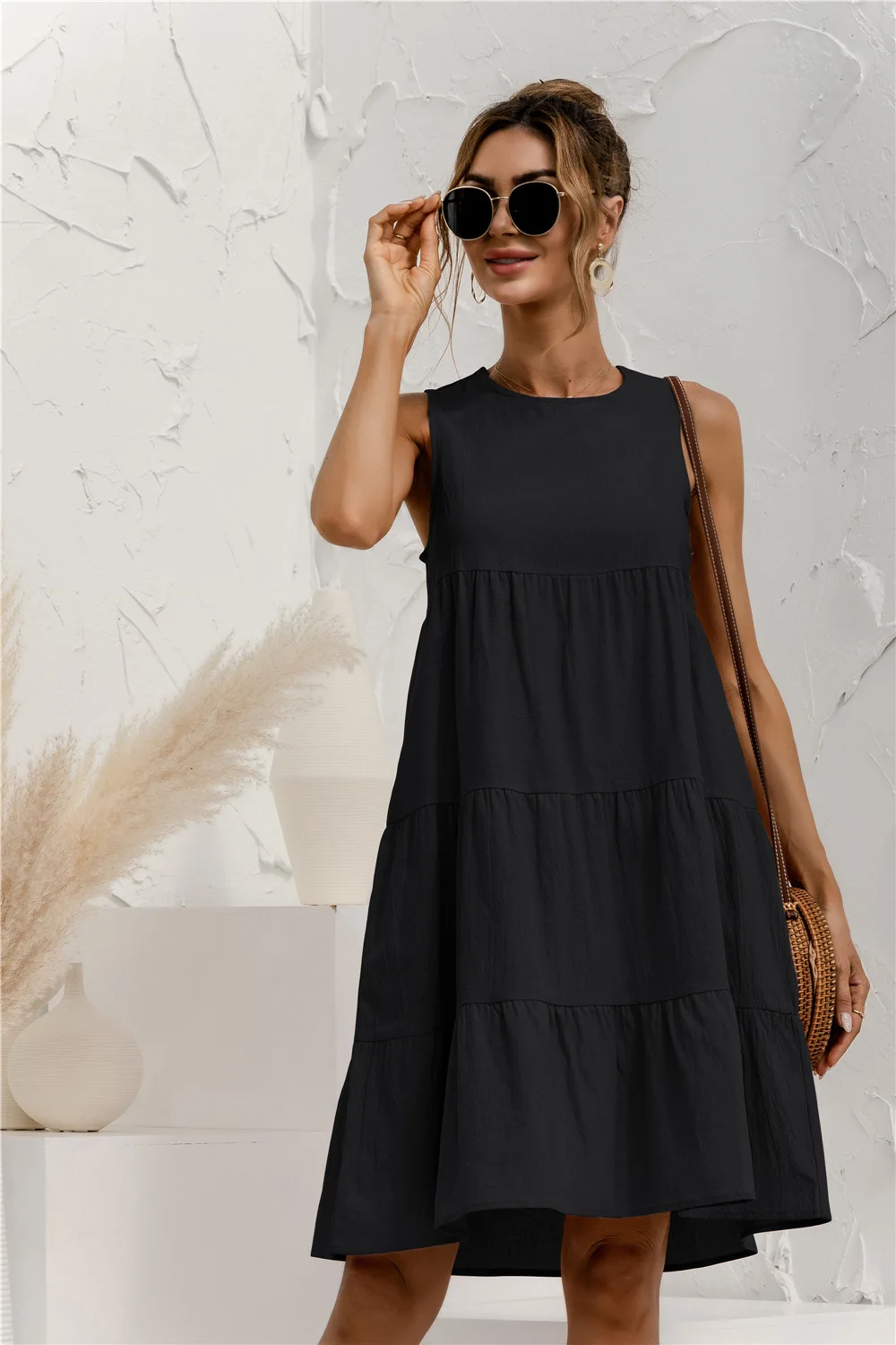 Summer Women Vest Dress 2021 Cotton O-neck Sleeveless Solid Midi Dress  Stitching Large Swing Casual Loose Dress Vestido Sundress - Dresses -  AliExpress