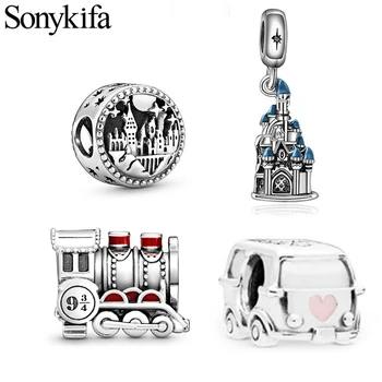 

BRACE CODE 2Pcs Special Silver Plated Magic Castle And Train Pendant Suitable For Women's Jewelry Brand Bracelet Necklace