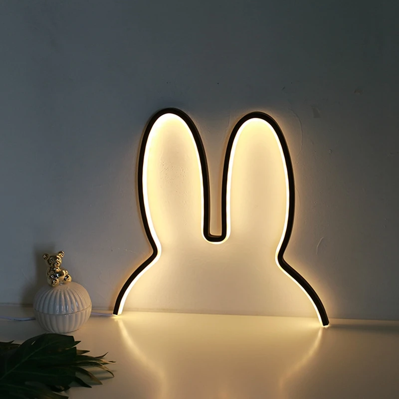 Светодиодный Светильник-ночник с usb-зарядкой в форме кролика eeear, неоновый Ночной светильник, Настенный декор, лампа для детской комнаты, подарок на день рождения, Рождество