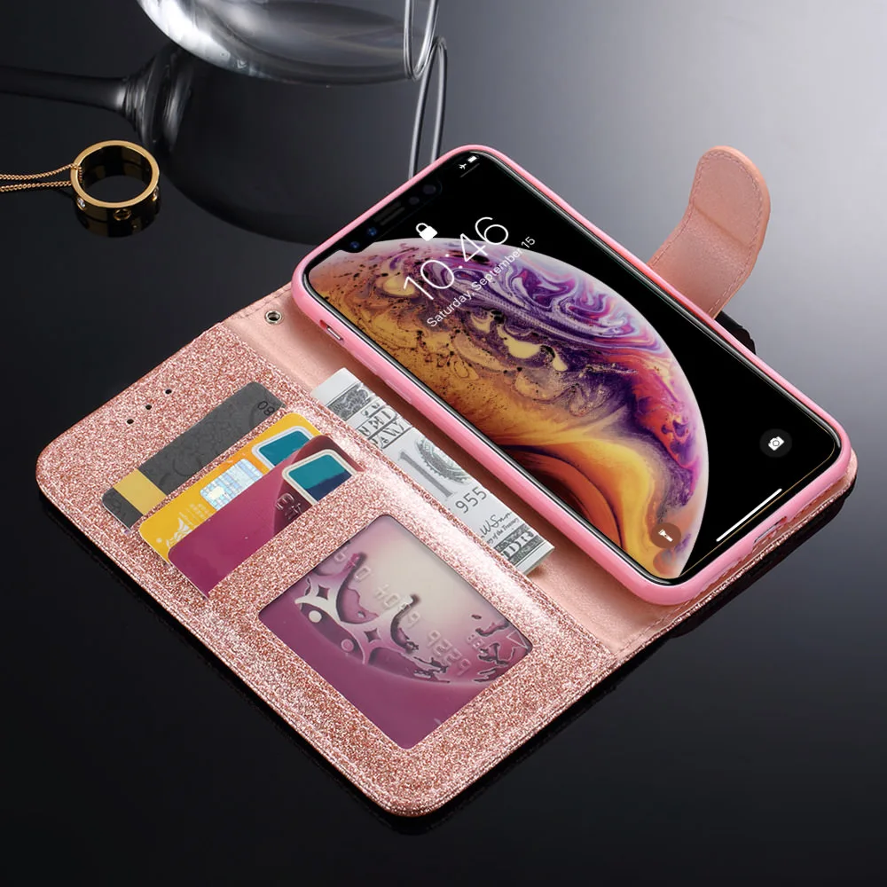 L FADNUT Шикарный кошелек с блестками чехол для iPhone Xr X Xs Max Женские флип мягкие