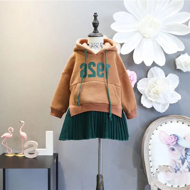 Cena Mihkalev dzieci jesień sukienka 2020 dziewczynka polar księżniczka sukienki dla zagęścić bluzy ubrania miot dziewczyny bluzy