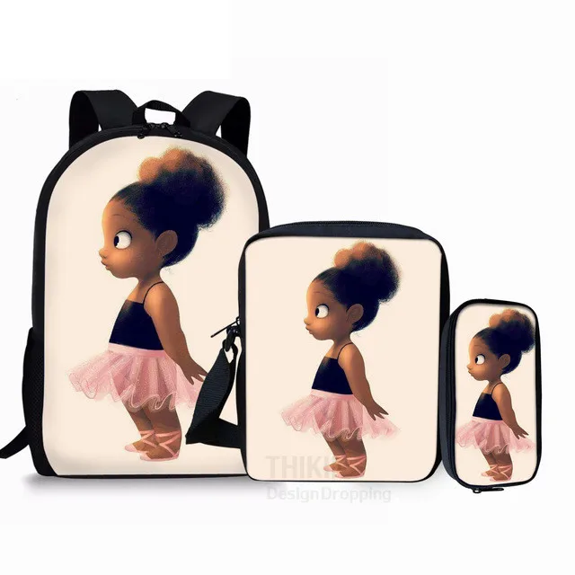 

Cute Book Pencil Box Bag Afro African Baby Girl School Backpack For Kids Cute Cartoon Children Girls Storage Schoolbag