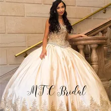 Роскошный атлас цвета шампана, бальное платье, пышные платья для подростков, Золотое кружевное милое платье-корсет на спине, Дубаи, милые вечерние платья для девочек 16 лет