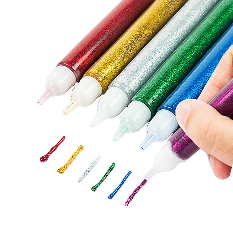 

12pcs Colored Glue Glitter Pen Powder Adhesive Paper Flower Crafts Phone Case DIY Child Art Painting Super Liquid Glue Nail Gel