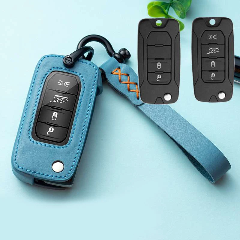 B - Blue Чехол для автомобильного ключа из натуральной кожи для Jeep Grand Cherokee Compass Патриот Dodge Journey Chrysler 300C - Название цвета: B - Blue