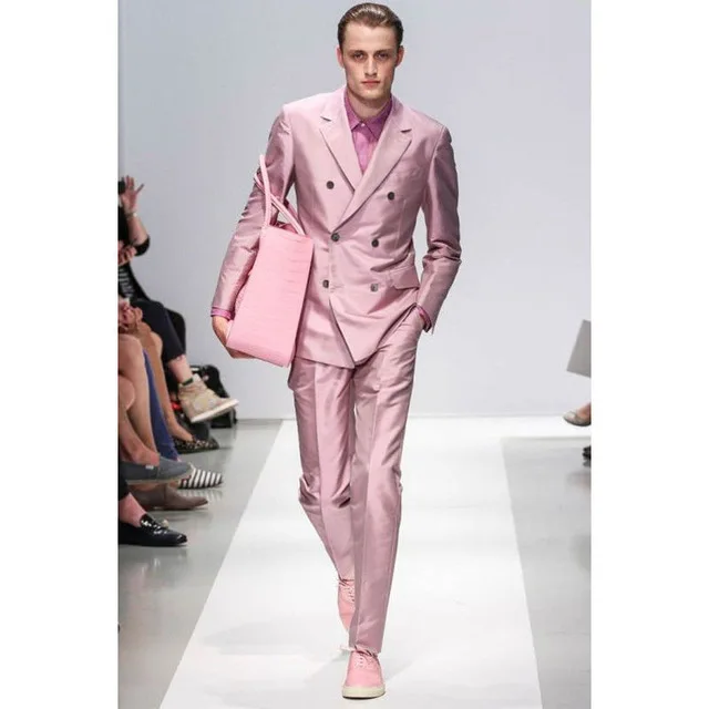 Новое поступление, Розовый Свадебный мужской костюм из 2 предметов(пиджак+ брюки+ галстук), изготовленный на заказ двубортный смокинг для жениха