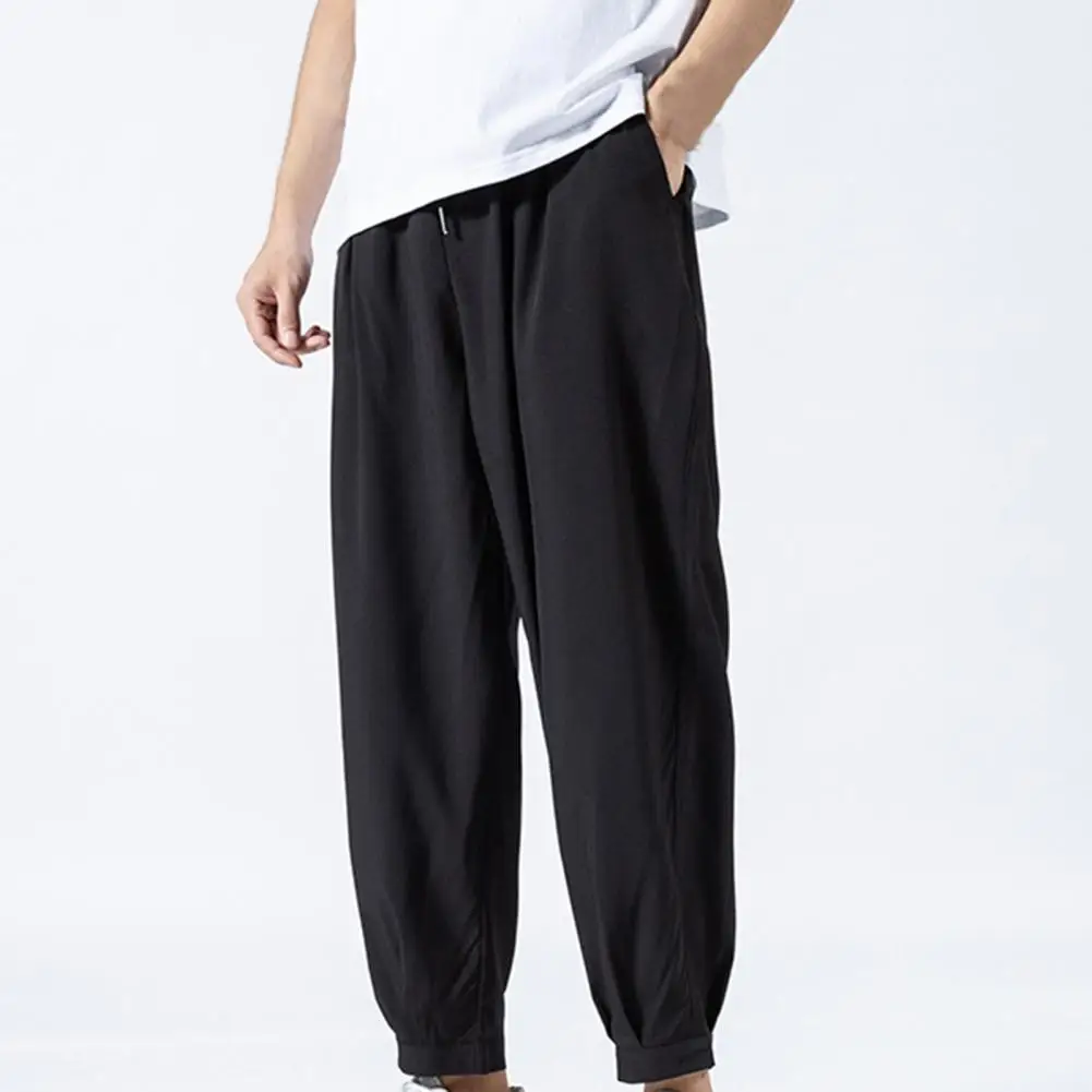 elephant harem pants Solid Color Men Pants Ankle-length Smooth Wide Leg Ankle Tied Oversize Pants Sweatpants harem pants men