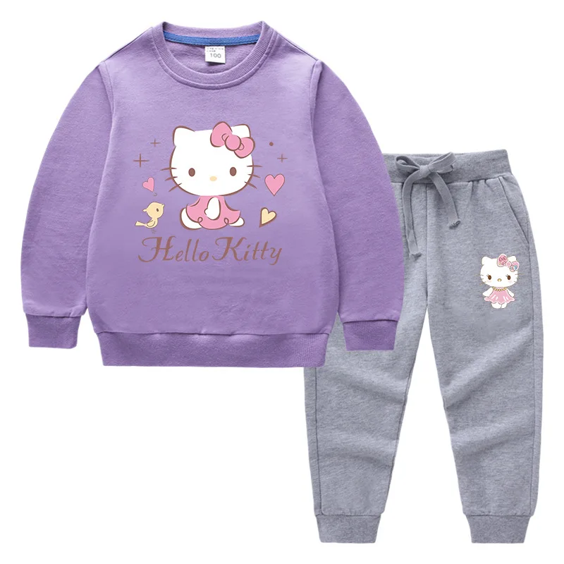 thumbnail image 1 of Conjunto de Sudadera con capucha de cuello redondo de Hello Kitty, nueva ropa para niños, pantalones de manga larga con bonitos dibujos, traje de algodón para bebé de dos piezas, 1 of 5