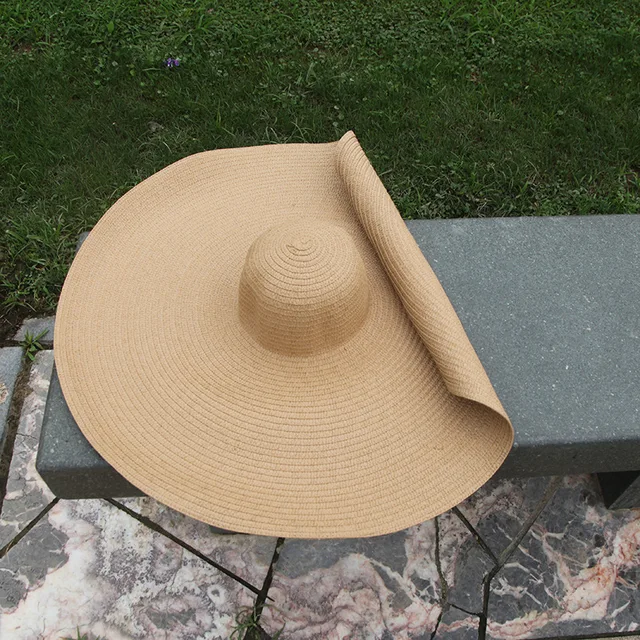 Foldable giant women oversized hat 70cm diameter huge brim floppy summer sun beach straw hats x478